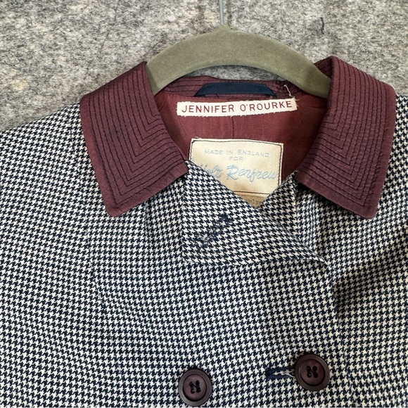 Kids Vintage Holt Renfrew Houndstooth Burgundy Collar Academia Coat 6 - Picture 12 of 16